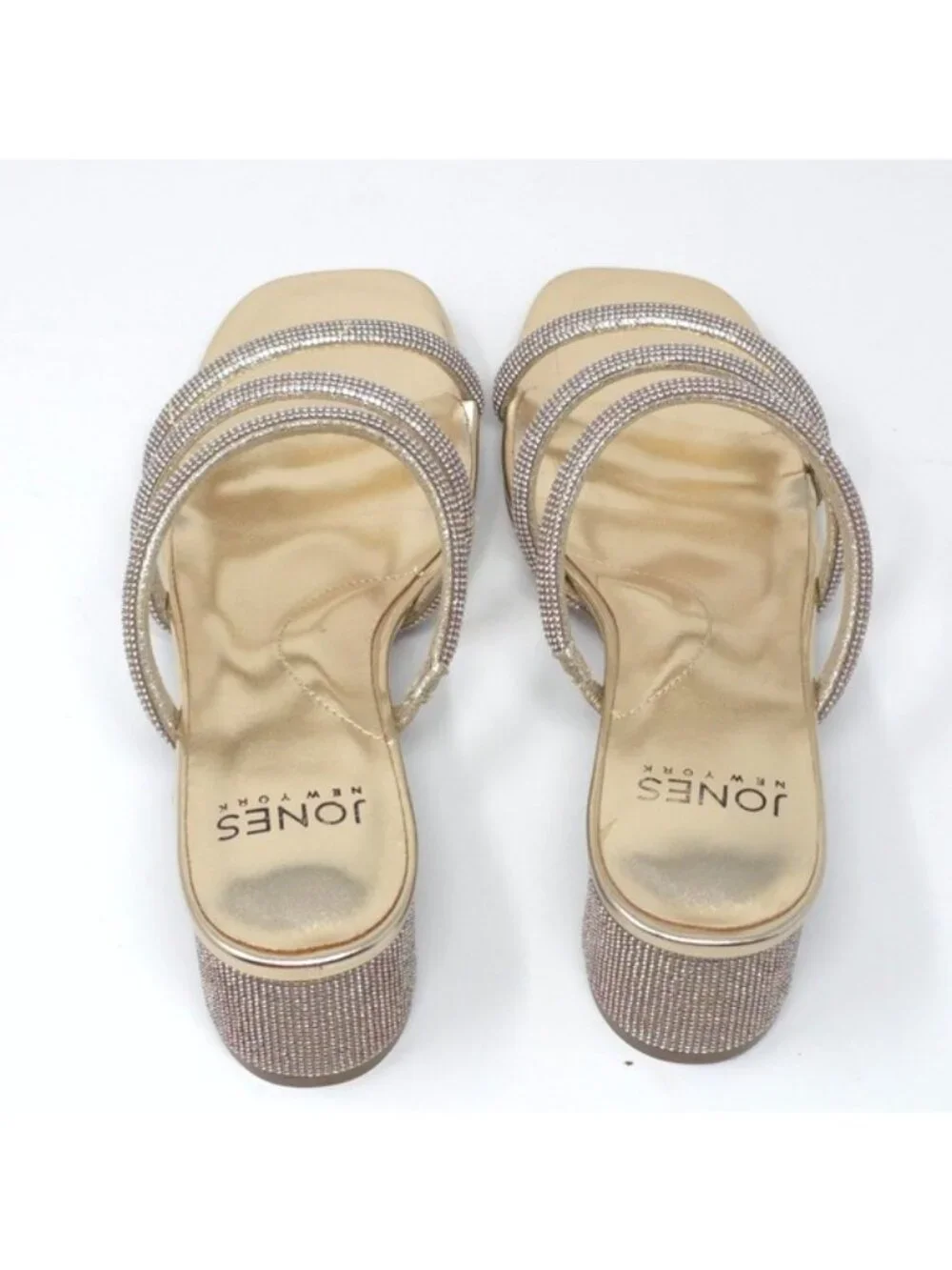 Jones New York Melly Gold Rhinestone Strappy Block Heel Sandals Size 9M - Picture 5 of 9
